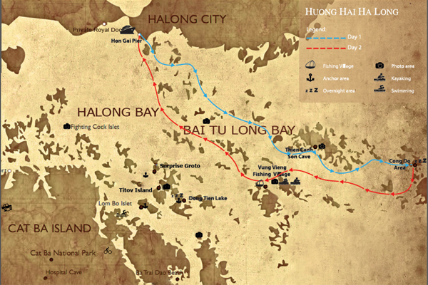 Itinerary of Huong Hai Sealife Cruise 2 days 1 nigh